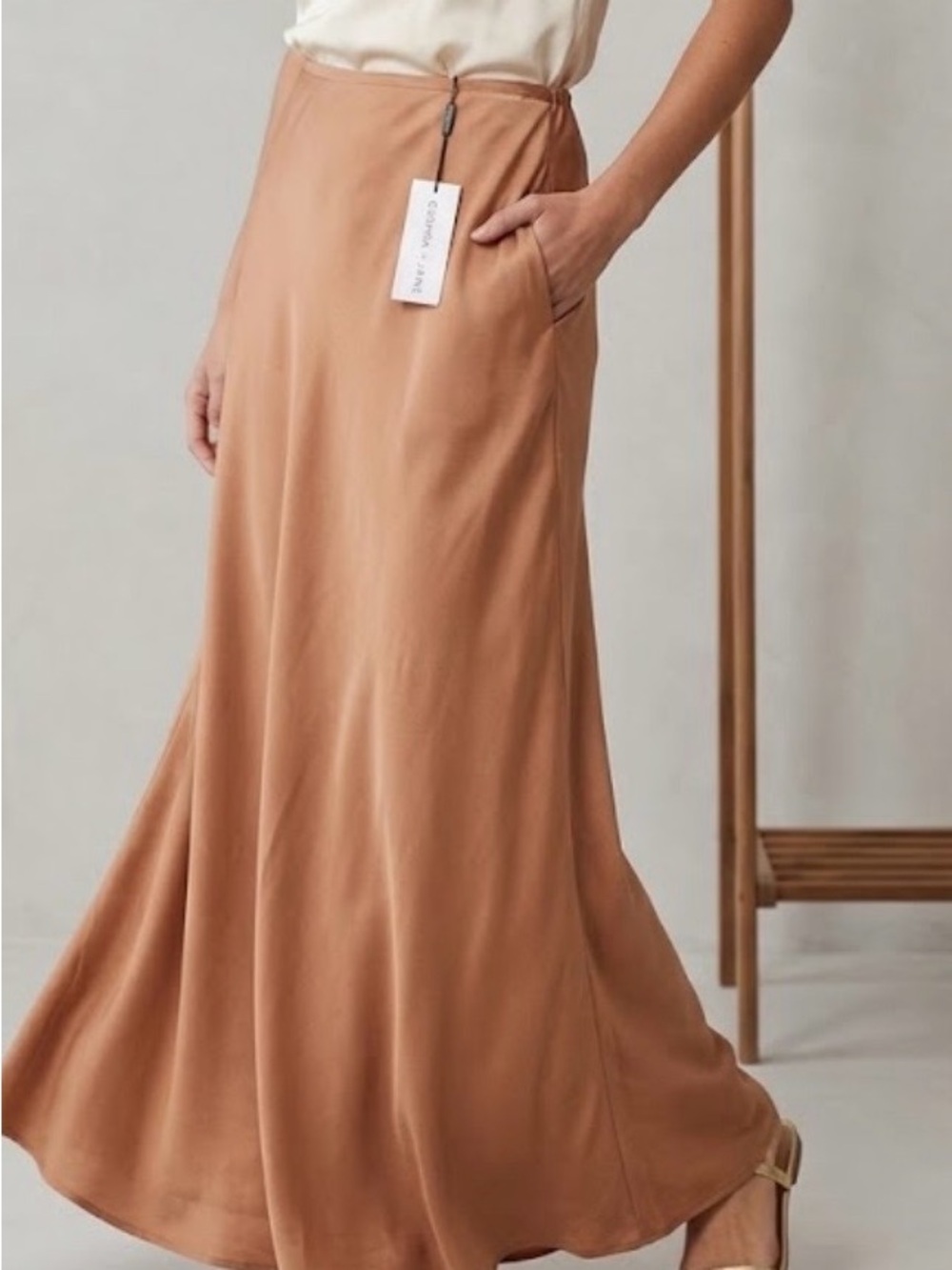 Women’s Maxi Skirt in Camel Tan with Side Pocket